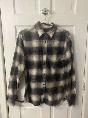 Men's Casual Plaid Button-Down Shirt - Blue, Gray & Cream